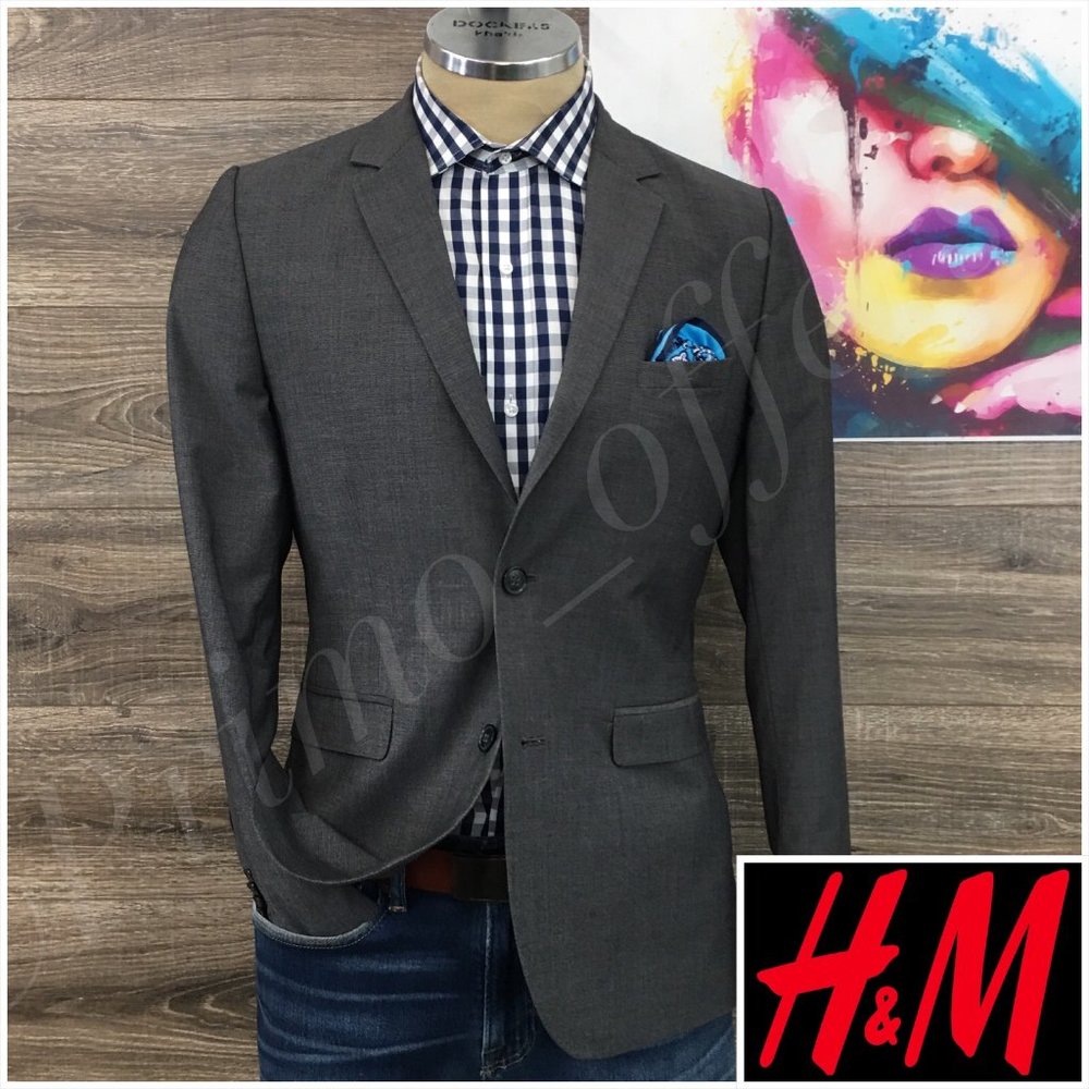 Mens H&M Blazer Sport Coat Sport Jacket 38R Men Button Coats Suits Gray